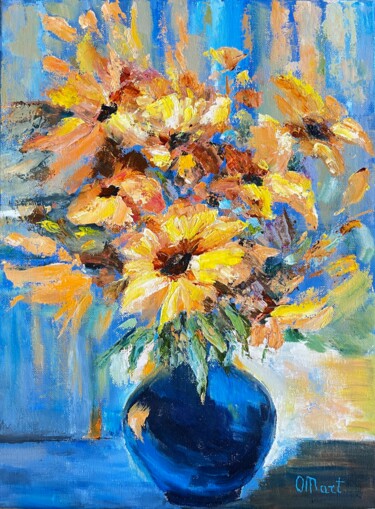 Painting titled "Sunflower Painting…" by Olga Mart, Original Artwork, Oil Mounted on Wood Stretcher frame