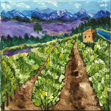 Painting titled "Vineyard Painting V…" by Olga Mart, Original Artwork, Oil Mounted on Wood Stretcher frame