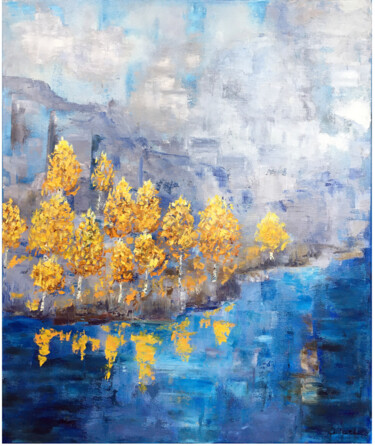 Peinture intitulée "Aspen tree painting…" par Olga Mart, Œuvre d'art originale, Huile
