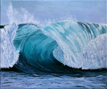 Painting titled "Seascape painting W…" by Olga Mart, Original Artwork, Oil Mounted on Wood Stretcher frame