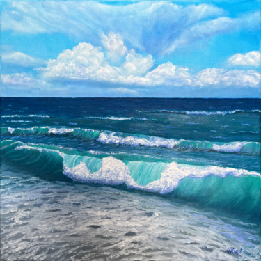 Painting titled "Seascape Oil Painti…" by Olga Mart, Original Artwork, Oil Mounted on Wood Stretcher frame