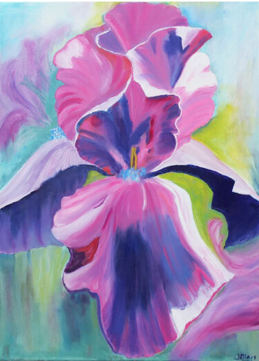 Schilderij getiteld "Iris flower" door Olga Mart, Origineel Kunstwerk, Olie