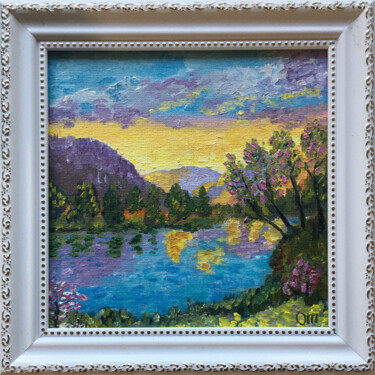 Painting titled "Sunset Painting Imp…" by Olga Mart, Original Artwork, Oil Mounted on Cardboard