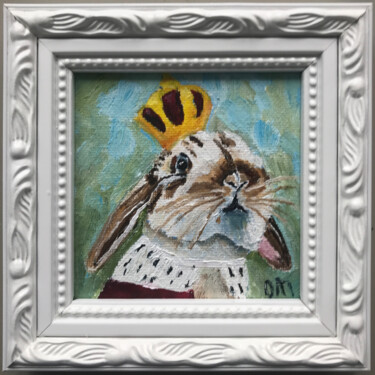 Картина под названием "Bunny Painting Orig…" - Olga Mart, Подлинное произведение искусства, Масло Установлен на картон