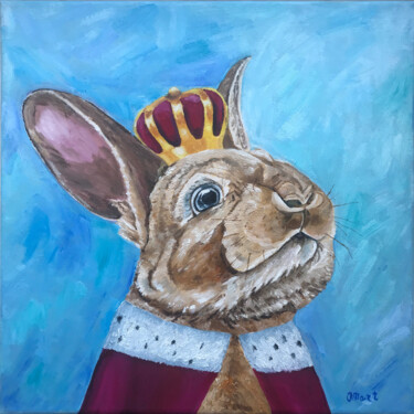 Painting titled "Bunny Painting 40x4…" by Olga Mart, Original Artwork, Oil Mounted on Wood Stretcher frame