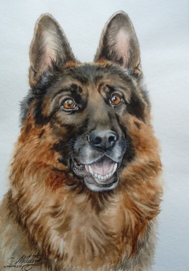 Peinture intitulée "Portrait of a dog b…" par Olga Matyunina, Œuvre d'art originale, Aquarelle