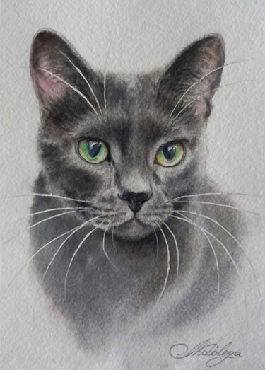 Schilderij getiteld "Pet portrait by wat…" door Olga Matyunina, Origineel Kunstwerk, Aquarel