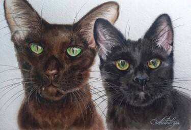 Картина под названием "Siberian cats" - Olga Matyunina, Подлинное произведение искусства, Акварель