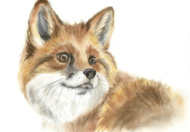 Painting titled "Sakhalin Fox Kit" by Olga Matyunina, Original Artwork, Watercolor