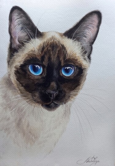 Painting titled "Pretty cat" by Olga Matyunina, Original Artwork, Watercolor