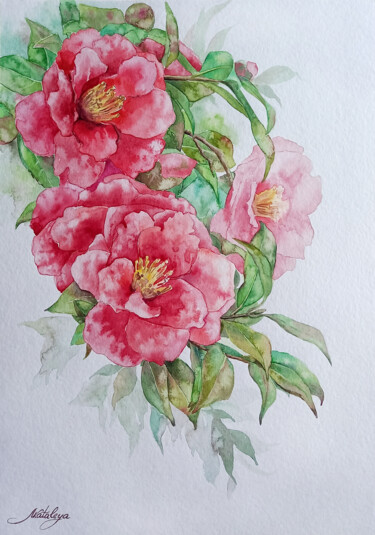 Painting titled "Camelia" by Olga Matyunina, Original Artwork, Watercolor