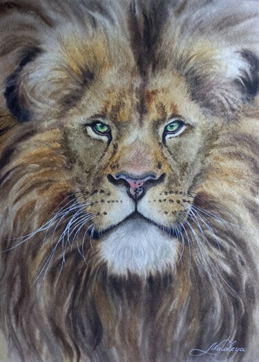 Картина под названием "Lion" - Olga Matyunina, Подлинное произведение искусства, Акварель