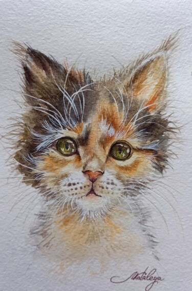 Schilderij getiteld "shaggy kitten" door Olga Matyunina, Origineel Kunstwerk, Aquarel
