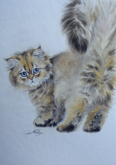 Peinture intitulée "fluffy tail" par Olga Matyunina, Œuvre d'art originale, Aquarelle