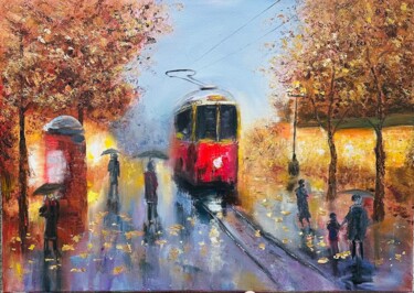 Painting titled "Rainy Autumnal Even…" by Olga Minasyan, Original Artwork, Oil