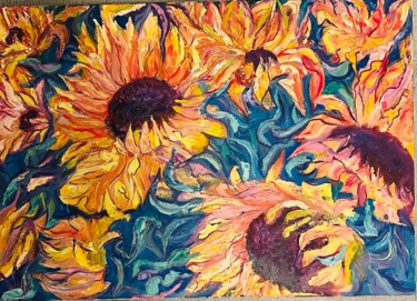 Pintura intitulada "Vibrant sunflowers" por Olga Minasyan, Obras de arte originais, Óleo