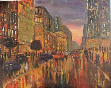 Malerei mit dem Titel "On the city street…" von Olga Minasyan, Original-Kunstwerk, Acryl