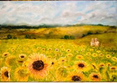 Pintura intitulada "Sunflower field" por Olga Minasyan, Obras de arte originais, Óleo