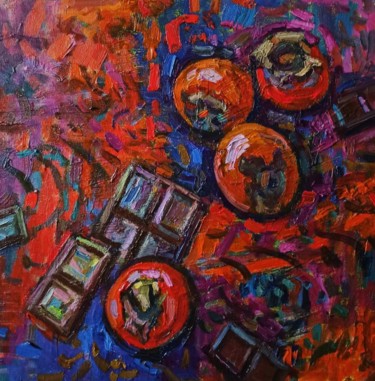 Картина под названием ""Хурма и шоколад"" - Olga Morozova, Подлинное произведение искусства, Масло Установлен на Деревянная…