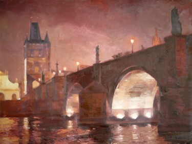 Painting titled "Prague in reflection" by Olga Onopko, Original Artwork, Oil
