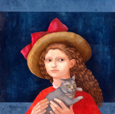 Painting titled "Cat" by Olga Oreshnikov, Original Artwork, Oil