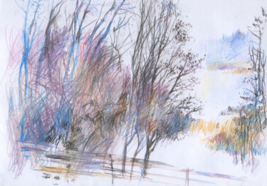 Zeichnungen mit dem Titel "Spring wind on the…" von Olga Osipenko (Mariaiva), Original-Kunstwerk, Conté-Buntstifte