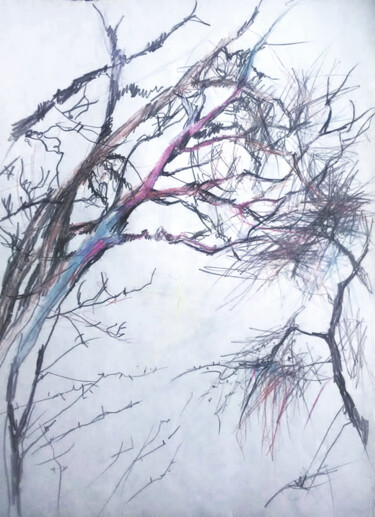 Drawing titled "Tree branches in wi…" by Olga Osipenko (Mariaiva), Original Artwork, Conté