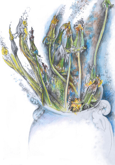 Drawing titled "Bouquet with dandel…" by Olga Osipenko (Mariaiva), Original Artwork, Conté