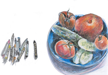 Drawing titled "Still life with tom…" by Olga Osipenko (Mariaiva), Original Artwork, Conté