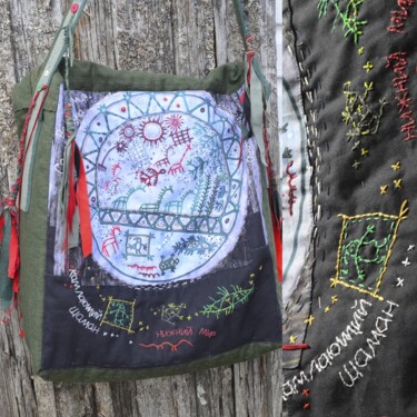 Текстильное искусство под названием "Large bag with hand…" - Olga Osipenko (Mariaiva), Подлинное произведение искусства, выш…