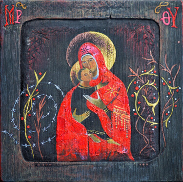 Картина под названием "Icon "Madonna and C…" - Olga Osipenko (Mariaiva), Подлинное произведение искусства, Акрил