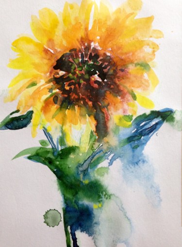 Peinture intitulée "Sunflower" par Olga Pascari, Œuvre d'art originale, Aquarelle