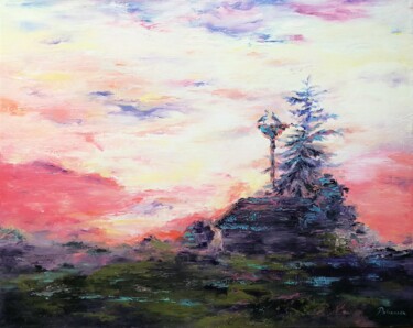 Malerei mit dem Titel "Storks.Sunset" von Olga Polianska, Original-Kunstwerk, Öl
