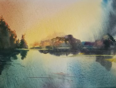 Painting titled "Lake" by Olga Polianska, Original Artwork, Watercolor