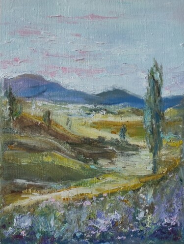 Pittura intitolato "Italian landscape o…" da Olga Ponomarenko, Opera d'arte originale, Olio Montato su Cartone
