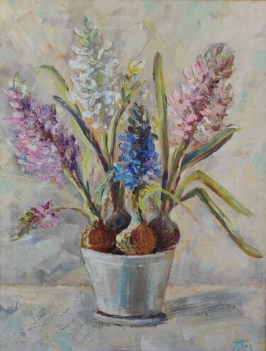 Pittura intitolato ""Hyacinths" origina…" da Olga Ponomarenko, Opera d'arte originale, Olio Montato su Telaio per barella in…
