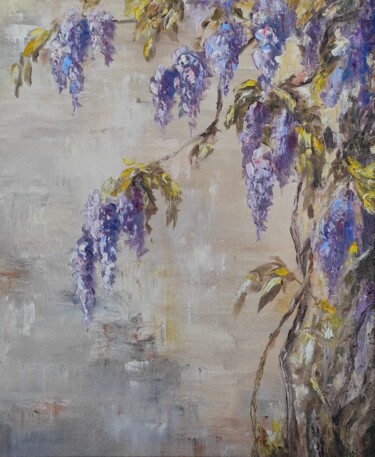 Painting titled "Wisteria in Rome. F…" by Olga Ponomarenko, Original Artwork, Oil Mounted on Wood Stretcher frame