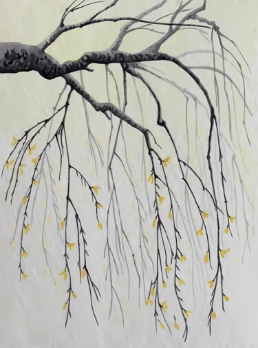 Malarstwo zatytułowany „Willow in the moonl…” autorstwa Olga Poruchikova, Oryginalna praca, Akwarela