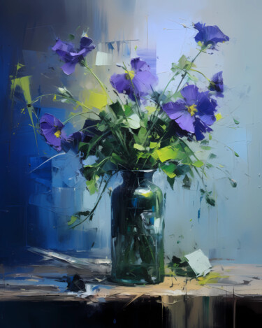 Peinture intitulée "Blue flowers" par Olga Poruchikova, Œuvre d'art originale, Acrylique