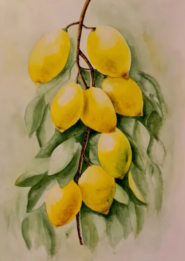 Pittura intitolato "Lemon garden" da Olga Poruchikova, Opera d'arte originale, Acquarello