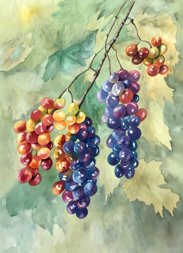 Peinture intitulée "Rainbow grapes" par Olga Poruchikova, Œuvre d'art originale, Aquarelle