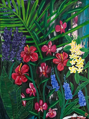Painting titled "Jungle flowers" by Olga Prasol, Original Artwork, Oil