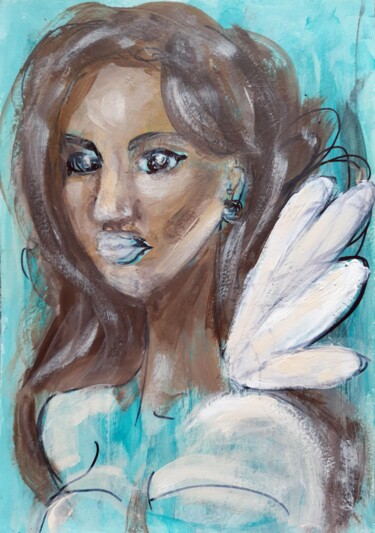 Malarstwo zatytułowany „Angel painting fema…” autorstwa Olga Prokhorova, Oryginalna praca, Akryl