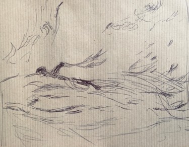 Dessin intitulée "La nage . Carnet du…" par Olga Richir, Œuvre d'art originale, Stylo à bille