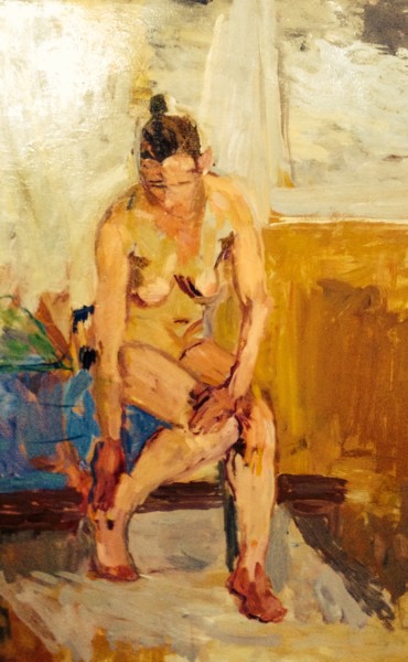 Painting titled "Nue penchée" by Olga Richir, Original Artwork, Oil