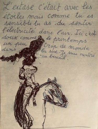 Drawing titled "Flânerie enturbannée" by Olga Richir, Original Artwork, Ballpoint pen