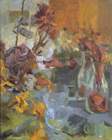 Peinture intitulée "Les deux verres et…" par Olga Richir, Œuvre d'art originale, Huile