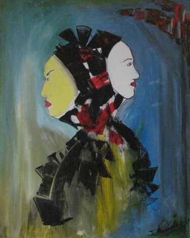 Painting titled "Two Faces" by Francisco Plasencia, Original Artwork, Acrylic