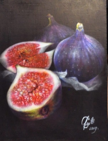 Painting titled "Fig" by Olga Rozova, Original Artwork, Airbrush Mounted on Wood Stretcher frame