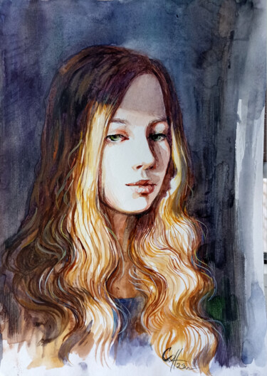 Картина под названием "Освещенная солнцем" - Ольга Саенко, Подлинное произведение искусства, Акварель